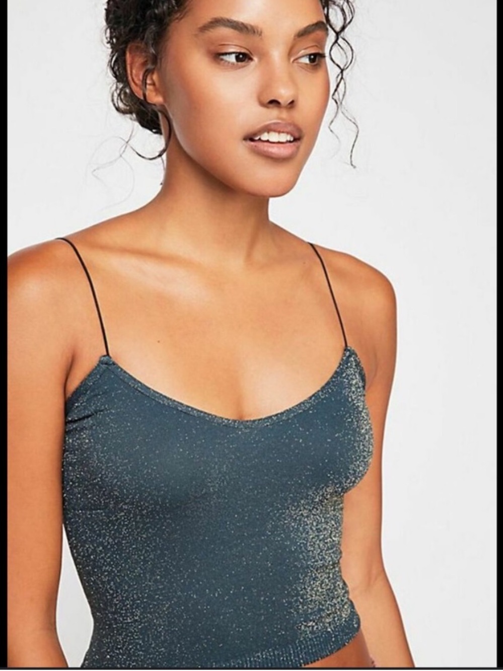 Free People Teal Tank with Gold Glitter